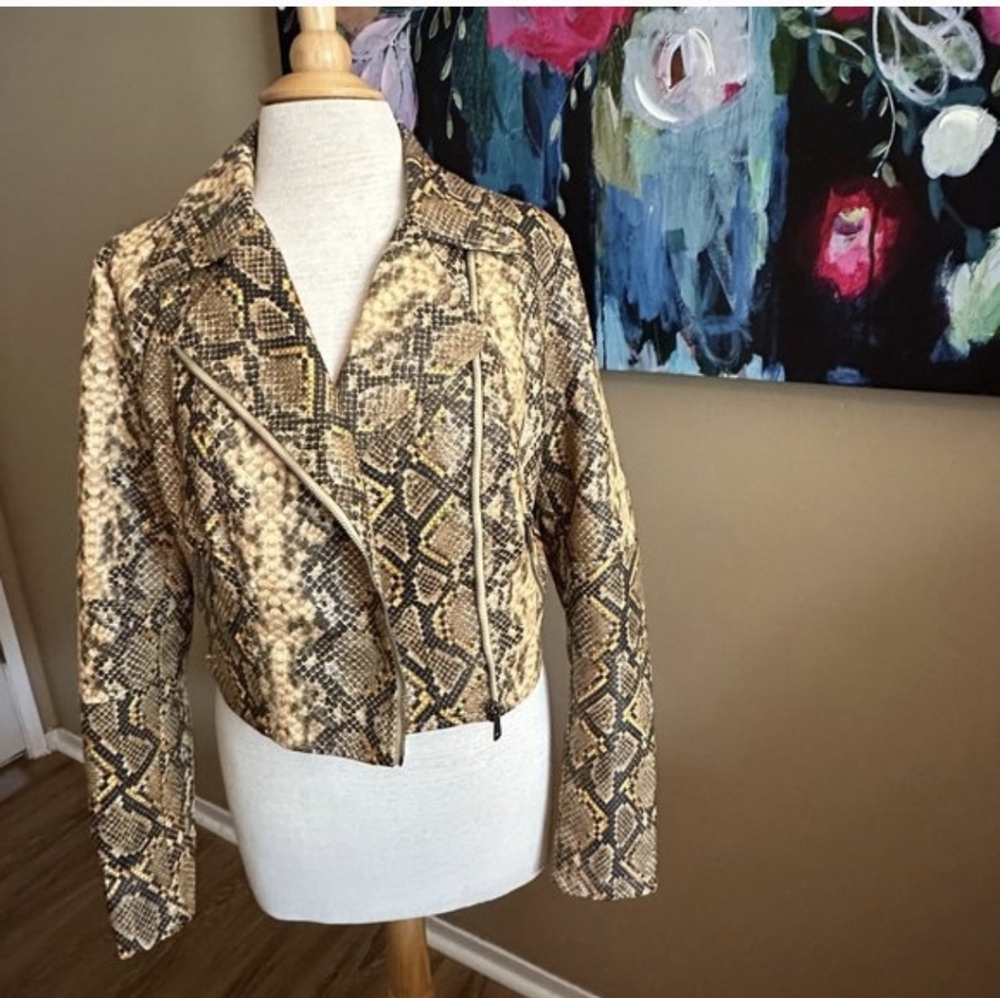 NWT Coalition LA Snake Skin Print Vegan Moto Jacket Size Large